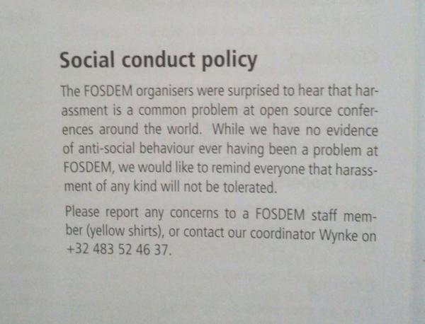 Last year's "Social conduct policy" at FOSDEM
